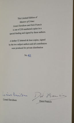 MASTERS OF CRIME: LIONEL DAVIDSON AND DICK FRANCIS (Signed)