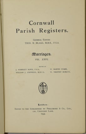 CORNWALL PARISH REGISTERS. Marriages. Vol. XXVI.