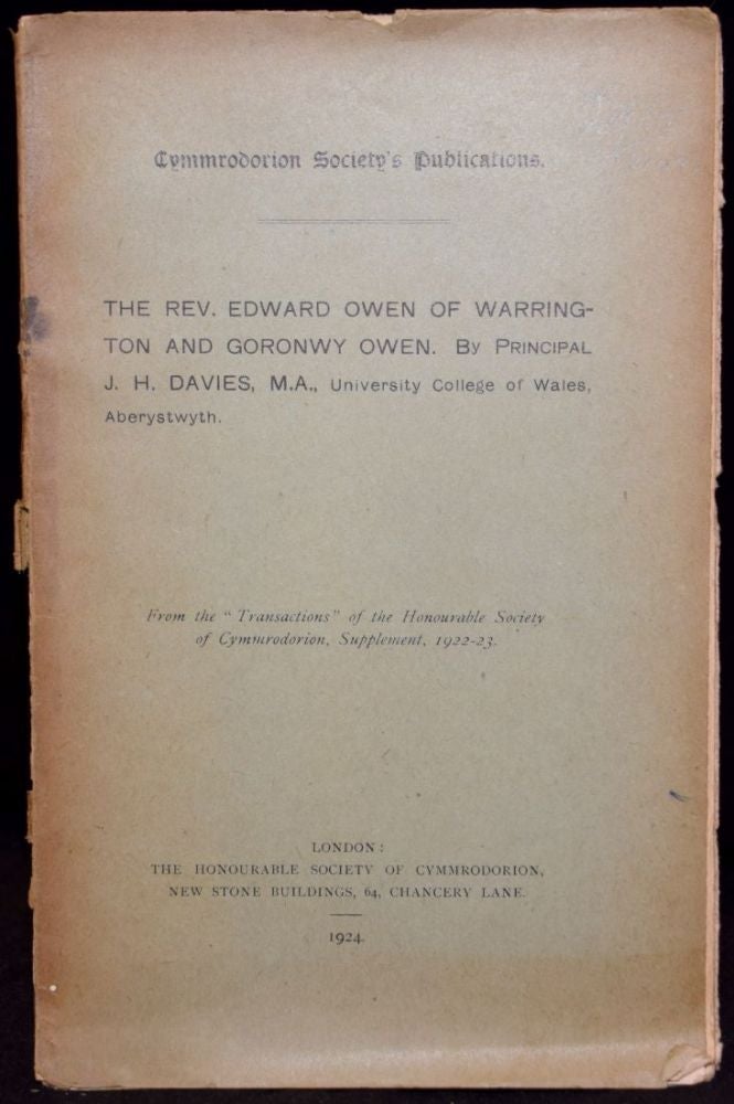 Item #267434 THE REV. EDWARD OWEN OF WARRINGTON AND GORONWY OWEN. M. A. J. H. Davies.