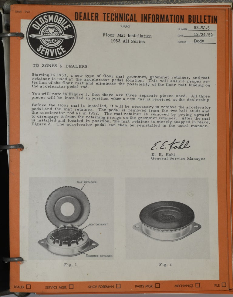 Item #278909 OLDSMOBILE DEALER TECHNICAL INFORMATION BULLETIN. 80 ISSUES. 1952, 1953, 1954, 1955 & 1958
