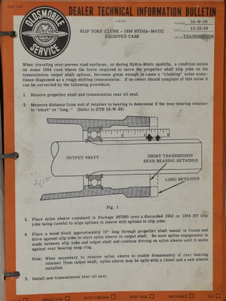 OLDSMOBILE DEALER TECHNICAL INFORMATION BULLETIN. 80 ISSUES. 1952, 1953, 1954, 1955 & 1958