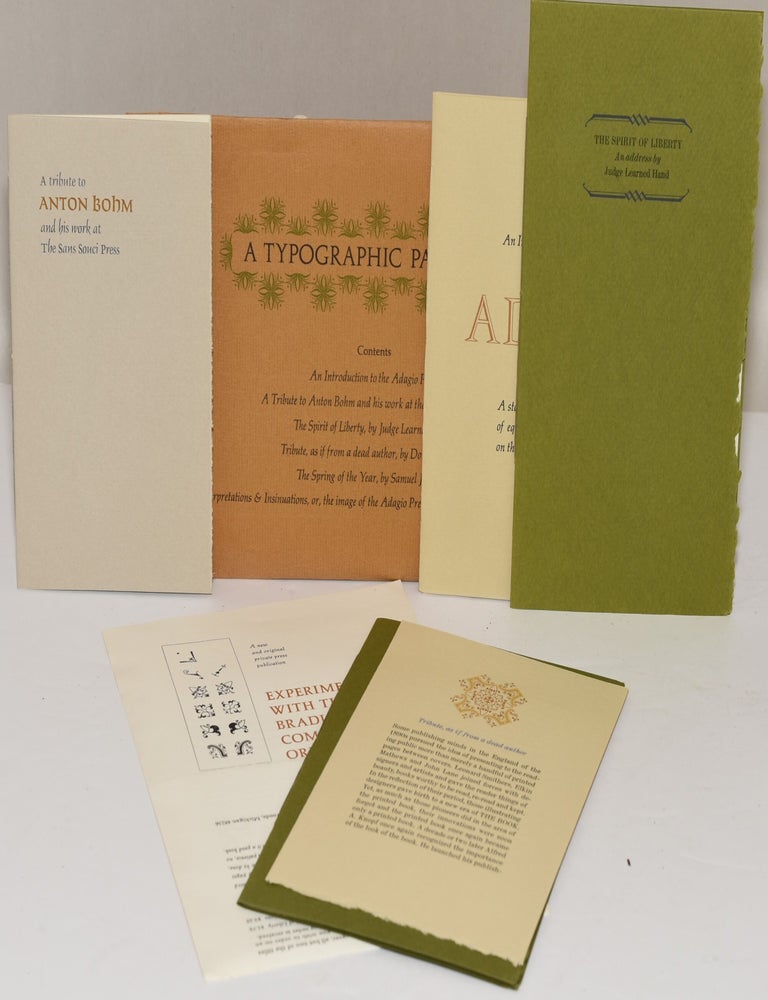 Item #279043 [BOOKS ON BOOKS] A TYPOGRAPHIC PASTICCIO. Leonard F. Bahr, Learned Hand, Samuel Johnson, Donald Weeks, Adagio Press.
