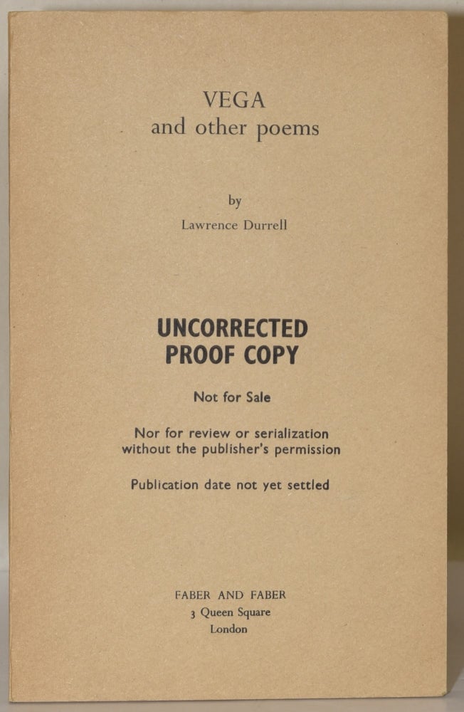Item #280159 VEGA AND OTHER POEMS (Uncorrected Proof Copy). Lawrence Durrell.