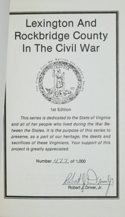 LEXINGTON AND ROCKBRIDGE COUNTY IN THE CIVIL WAR (The Virginia Regimental Historical Series)