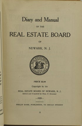 [DIARY OF A NEWARK BAPTIST PASTOR] DIARY AND MANUAL OF THE REAL ESTATE BOARD OF NEWARK, N. J.