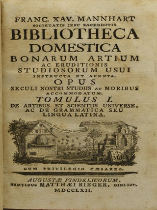 BIBLIOTHECA DOMESTICA BONARUM ARTIUM AC ERUDITIONIS STUDIOSORUM USUI INSTRUCTA ET APERTA. OPUS SECULI NOSTRI STUDIIS AC MORIBUS ACCOMMODATUM. TOMULUS I. DE ARTIBUS ET SCIENTIIS UNIVERSE, AD DE GRAMMATICA SEU LINGUA LATINA. TOMULUS II. DE POESI, AC THETORICA SEU ELOQUENTIA SACRA ET PROFANA. TOMULUS III. DE HISTORIA SACRA ET PROFANA DEQUE RE NUMARIA. TOMULUS IV. DE RE DIPLOMATICA, DEQUE PHILOSOPHIA NATURALI ET MORALI. TOMULUS V. DE MATHESI GENERATIM: SINGILLATIM DE GEOGRAPHIA, ARCHITECTONICACIVILI AC MILITARI, DEQUE ASTRONOMIAE PARTE PRIMA. TOMULUS VII. DE JURISPRUDENTIA CIVILI ET ECCLESIASTICA. TOMULUS VIII. DE THEOLOGIA POSITIVA, POLEMICA, ET MORALI. TOMULUS IX. DE THEOLOGIA SCHOLASTICA, DOGMATICA ET HISTORICA. TOMULUS X. DE ARTE CRITICA ET DE RE ANTIQUARIA HEBRAEORUM. TOMULUS XI. DE RE ANTIQUARIA GRAECORUM, ROMANORUM, ET GERMANORUM. (TEN VOLUMES)