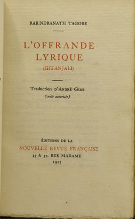 L’OFFRANDE LYRIQUE (GITANJALI).