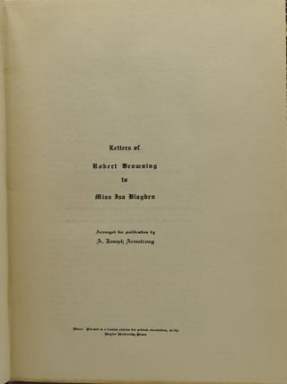 LETTERS OF ROBERT BROWNING TO MISS ISA BLAGDEN