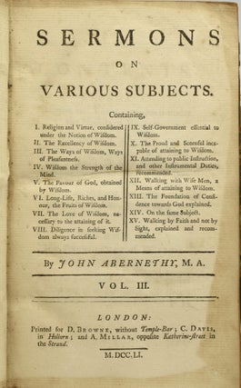 SERMONS ON VARIOUS SUBJECTS. VOL. III. (ONE VOLUME ONLY)