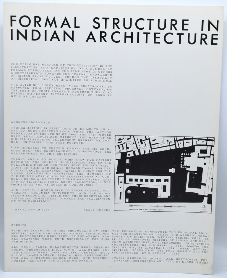 Item #287941 FORMAL STRUCTURE IN INDIAN ARCHITECTURE. Klaus Herdeg.