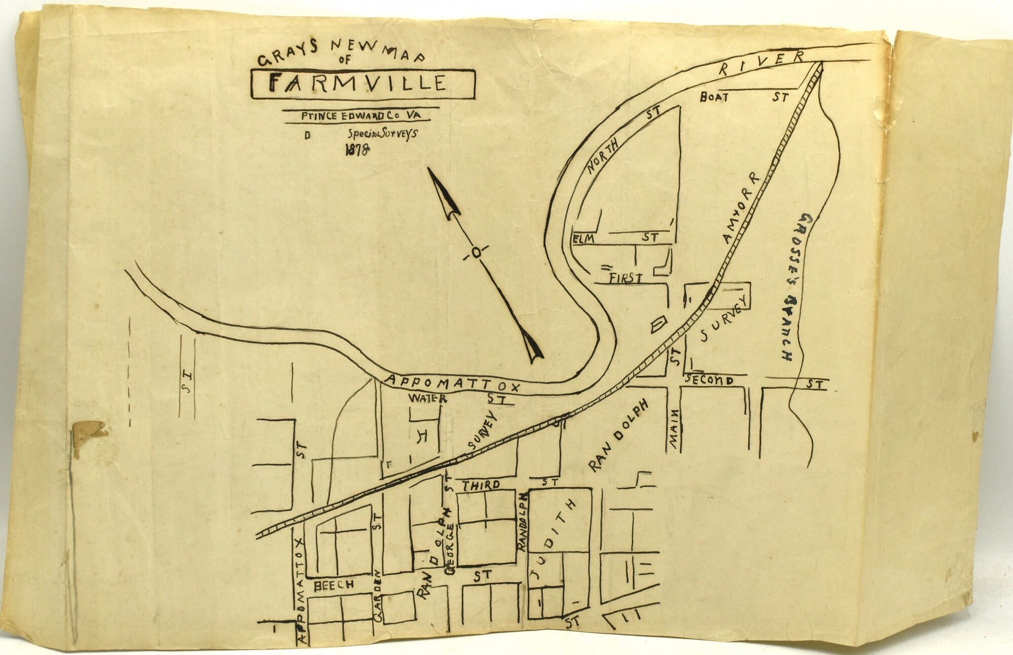 VIRGINIA MAP HAND-DRAWN MAP OF FARMVILLE. TAKEN FROM GRAY’S 1878 ATLAS ...
