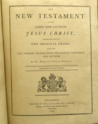 THE HOLY BIBLE, CONTAINING THE OLD AND NEW TESTAMENTS: TRANSLATED OUT OF THE ORIGINAL TONGUES, AND WITH THE FORMER TRANSLATIONS DILIGENTLY COMPARED AND REVISED, BY HIS MAJESTY’S SPECIAL COMMAND. | THE NEW TESTAMENT OF OUR LORD AND SAVIOUR JESUS CHRIST, TRANSLATED OUT OF THE ORIGINAL GREEK; AND WITH THE FORMER TRANSLATIONS DILIGENTLY COMPARED AND REVISED, BY HIS MAJESTY’S SPECIAL COMMAND. | THE PSALMS OF DAVID IN METRE. (ONE VOLUME)