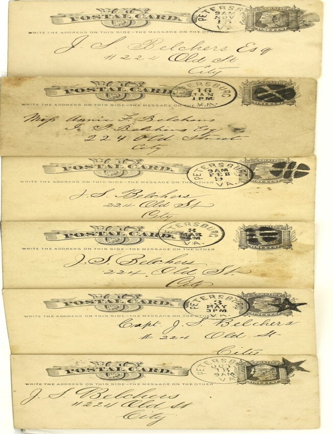 Item #290959 [VIRGINIANA] [PETERSBURG; SCHOOLS] SIX POSTCARDS 1880; REPORT CARDS. Anna Peyton Bolling.