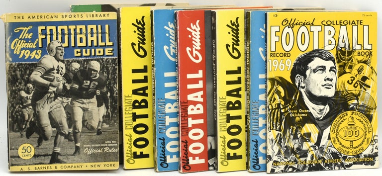 Item #290973 [MAGAZINE COLLECTION] EIGHT VARIOUS FOOTBALL GUIDES FROM 1943 TO 1969. THE AMERICAN SPORTS LIBRARY. THE OFFICIAL NATIONAL COLLEGIATE ATHLETIC ASSOCIATION FOOTBALL GUIDE INCLUDING THE OFFICIAL RULES 1943; 1962; 1963; 1964; 1965; 1967; 1968; 1969. Walter R. Okeson.
