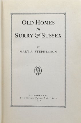 Item #295421 [VIRGINIA] OLD HOMES IN SURRY & SUSSEX. Mary A. Stephenson