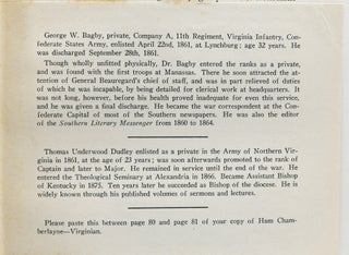Item #295995 [WITH PUBLISHER’S SLIP] [CONFEDERACY] HAM CHAMBERLAYNE-VIRGINIAN: LETTERS AND...