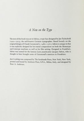 [SIGNED] [LIMITED] JUST LOOKING. ESSAYS ON ART.