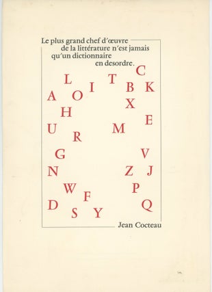 Item #297656 [PRINTED SHEET] LE PLUS GRAND CHEF D’OEUVRE DE LA LITTERATURE. Jean Cocteau |...