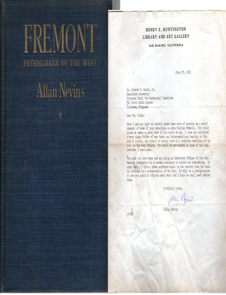 Item #298643 [AMERICANA] [SIGNED ON ALS] FREMONT: PATHMARKER OF THE WEST. Allan Nevins |, Robert Fremont.