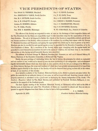 [CIVIL WAR] [LOST CAUSE] SOUTHERN HISTORICAL SOCIETY CIRCULAR