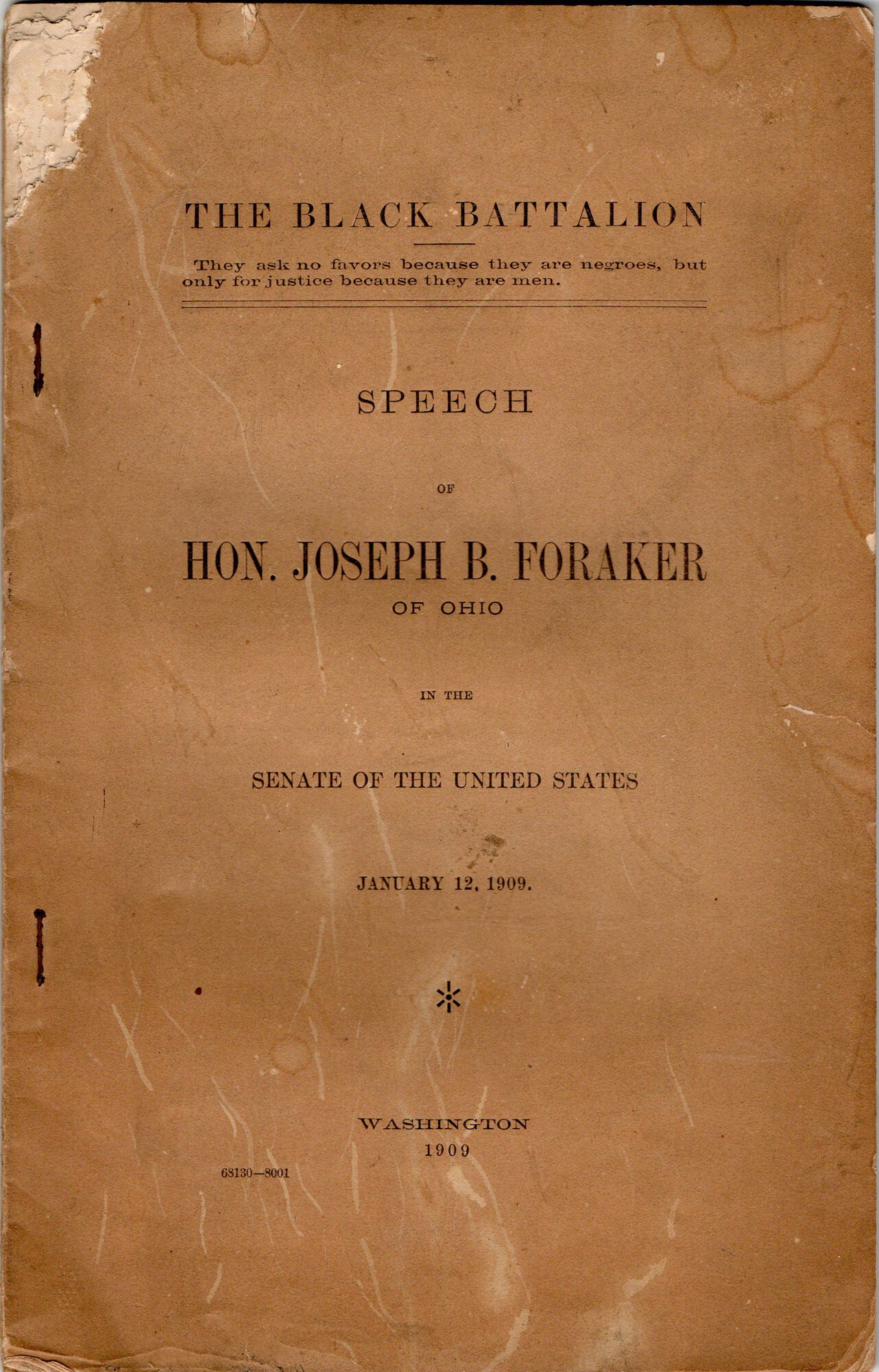 AMERICAN A AFRICAN- AMERICAN THE BLACK BATTALION. SPEECH OF HON. JOSEPH ...