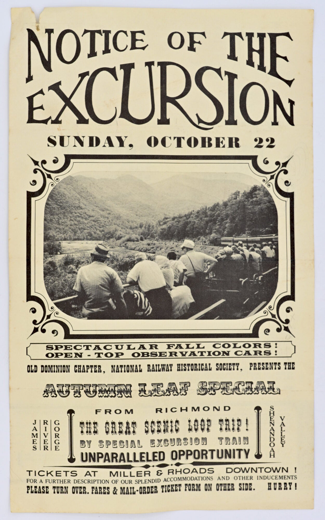 NOTICE OF THE EXCURSION, RICHMOND TO SHENANDOAH | National Railway ...