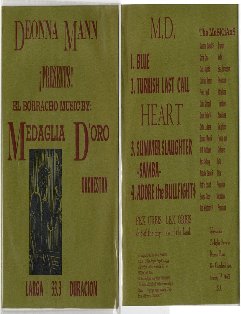 Item #300530 [MUSIC] EL BORRACHO MUSIC (LIMITED EDITION 7&rdquo;). Deonna Mann, Medaglia D&rsquo;Oro Orchestra.